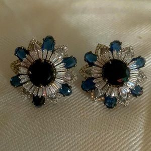 Blue and clear crystal earrings
